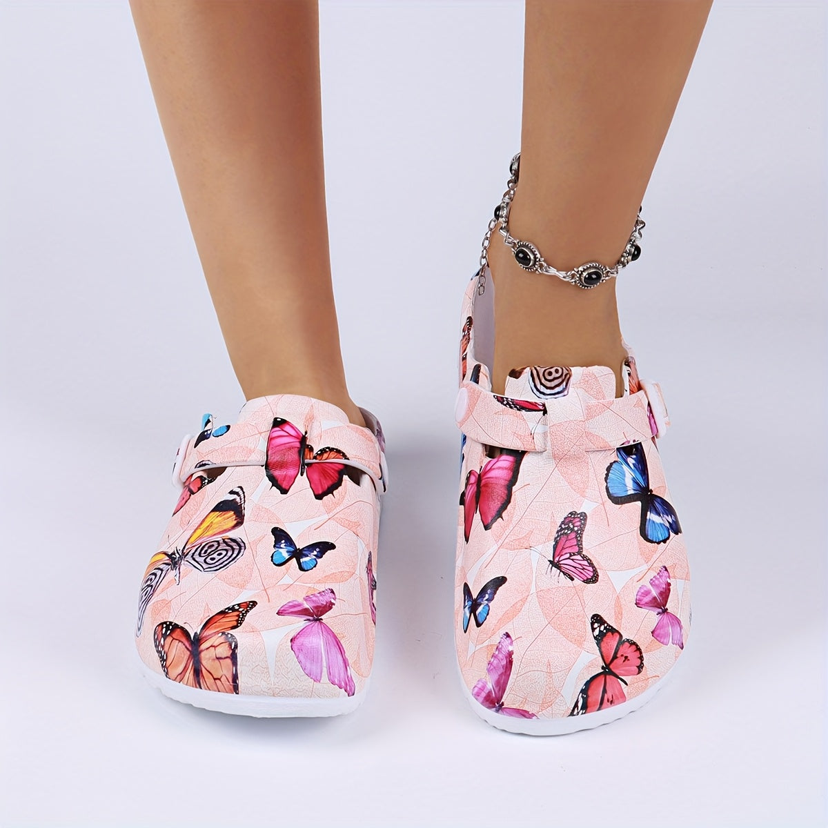 Women's Floral Pattern EVA Slip-On Mule Slippers with Adjustable Buckle