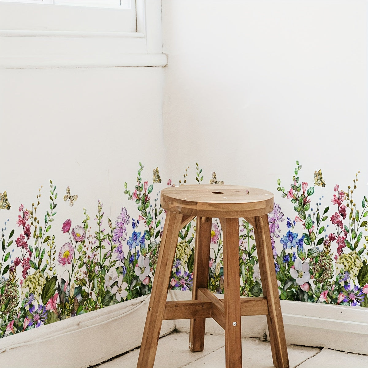 Pair of Plant and Flower Pattern Self-Adhesive Wall Decals for Home Decor Removable Wall Stickers