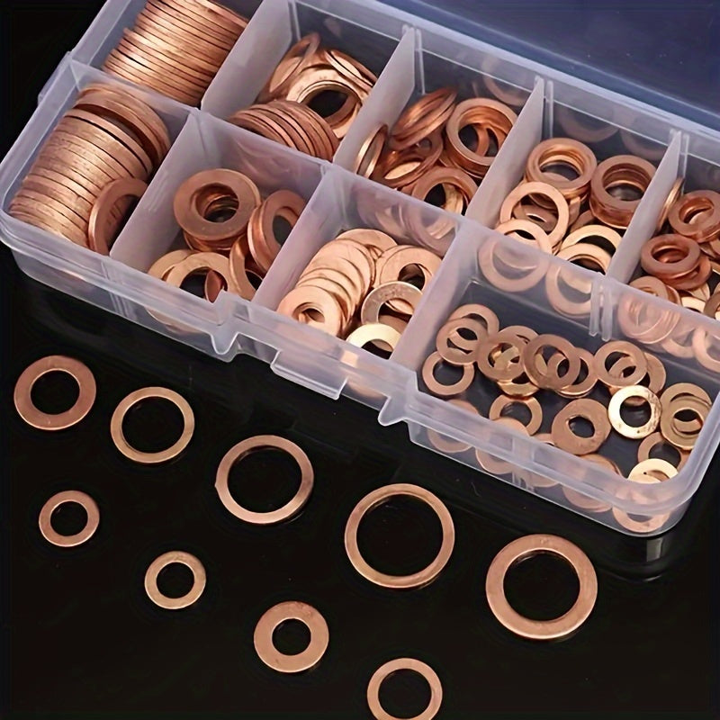 100pcs Copper Washer Gasket Nut and Bolt Set Flat Ring Seal Assortment Kit