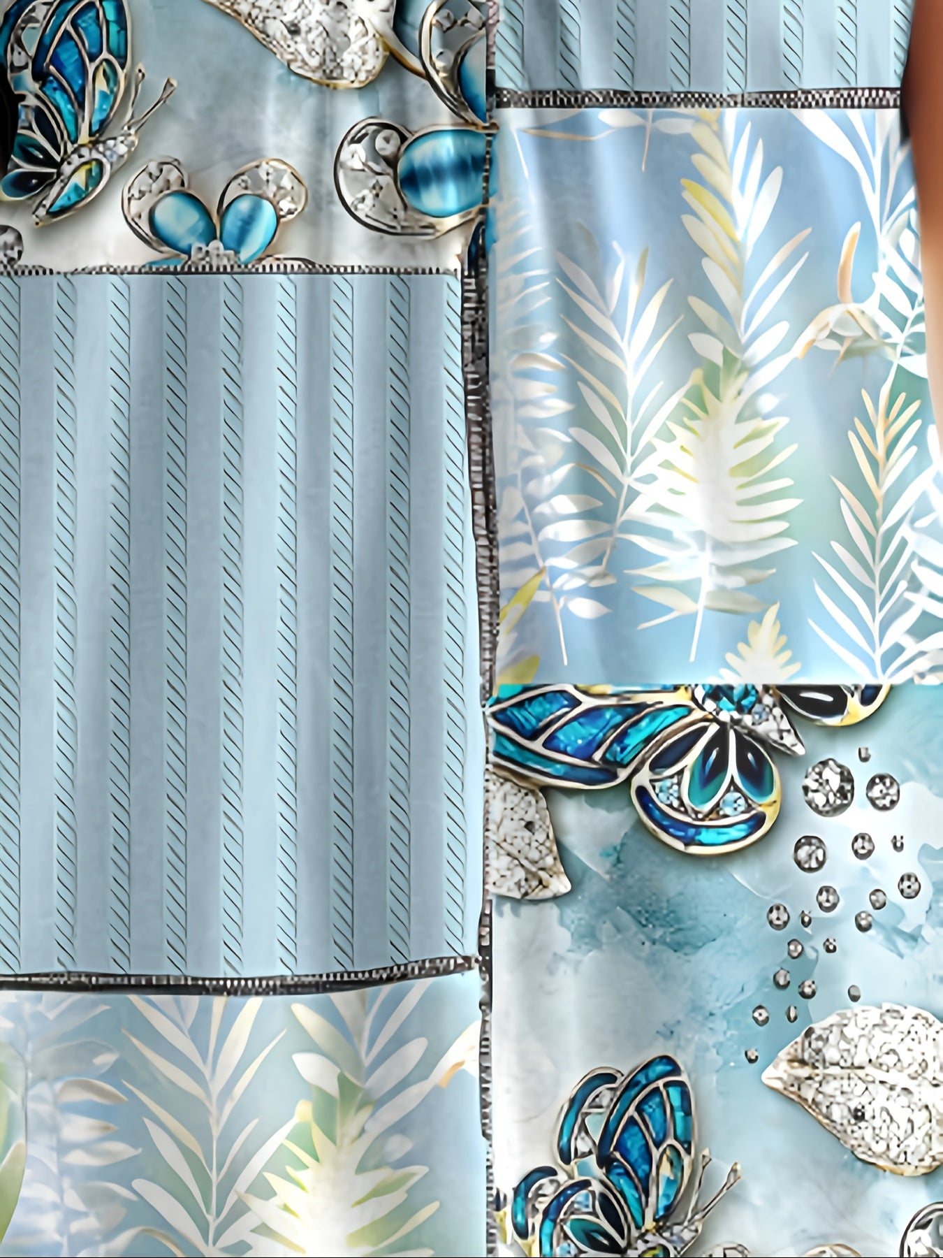 Plus Size Women's Summer Sleeveless Pleated Top with Gemstone Butterfly Pattern