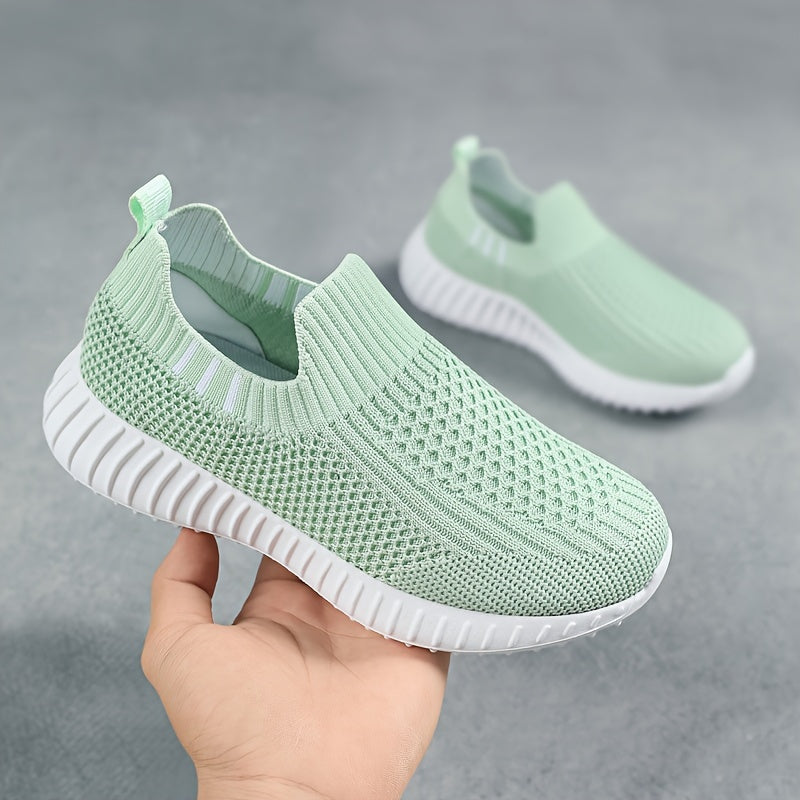 Girls Slip-On Sneakers All-Season Solid Knit Casual Outdoor Running Training