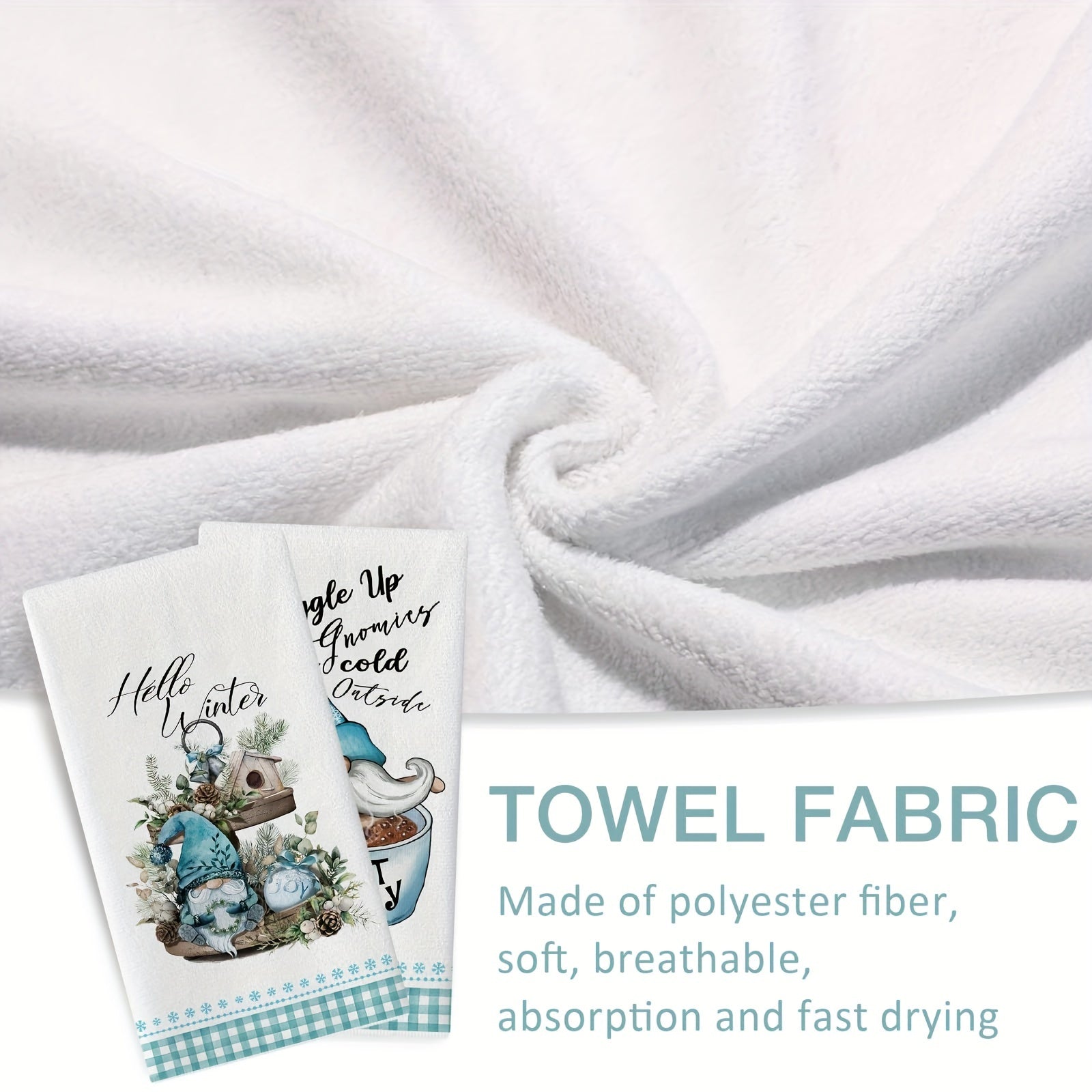 2 dona Rojdestvo barmoq sochiqlari, polyester gnome va issiq kakao dizayni, singdiruvchi to'qilgan mato, mashinada yuvish mumkin, to'rtburchak shakli, 250gsm, 40.64x60.96 sm.