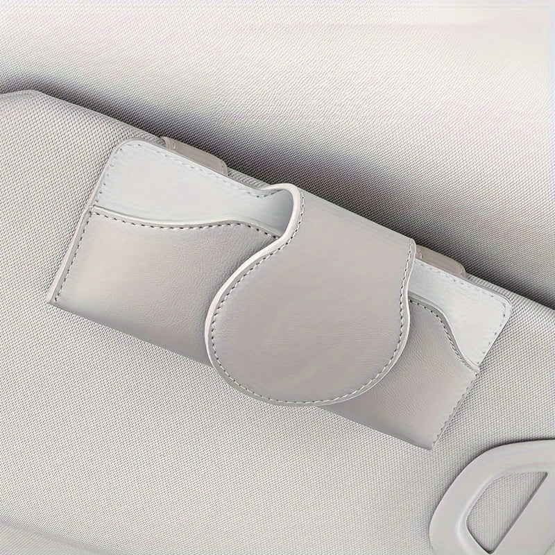 Car Visor Glasses Holder with Magnetic Closure PU Leather Eyeglasses Organizer Vehicle Sun Visor Storage Clip
