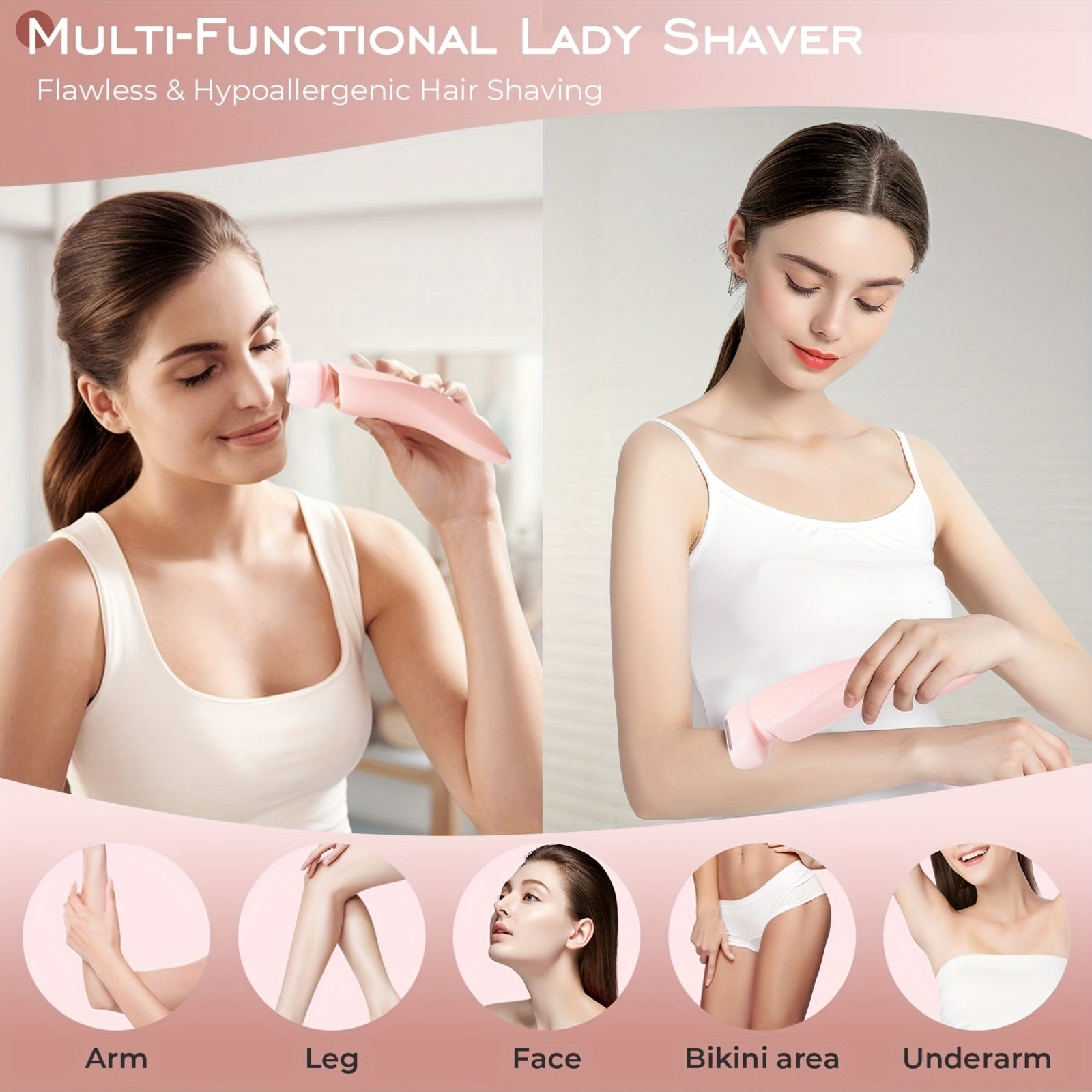 Afeitadora eléctrica para mujeres, dispositivo portátil de depilación de bikini con clasificación IPX7 para partes del cuerpo, cuchilla de acero inoxidable elegante