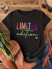 Women's Black Graphic T-Shirt Short Sleeve Casual Loose Fit