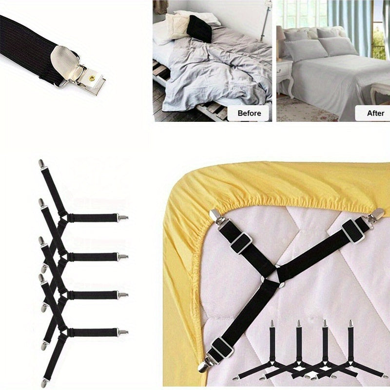 Adjustable Bed Sheet Holder with Elastic Strap Anti-Slip Clip for Sofas and Beds Black Nylon