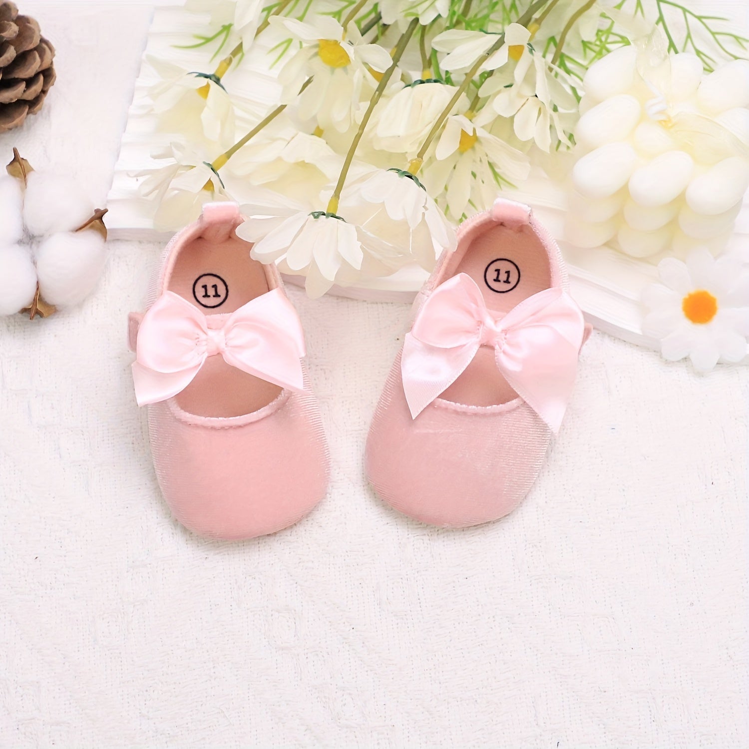 Baby Girl Walking Shoes Non-Slip Mary Jane Bowknot Fabric Comfortable Flexible Sole Pink Gray White