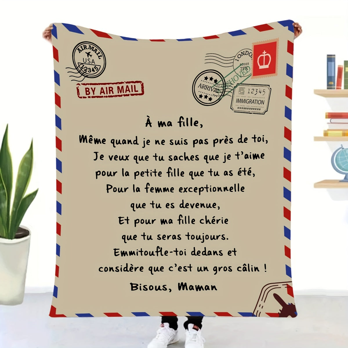 Printed Flannel Blanket with Envelope Design Cozy Throw for Couch Bed Camping