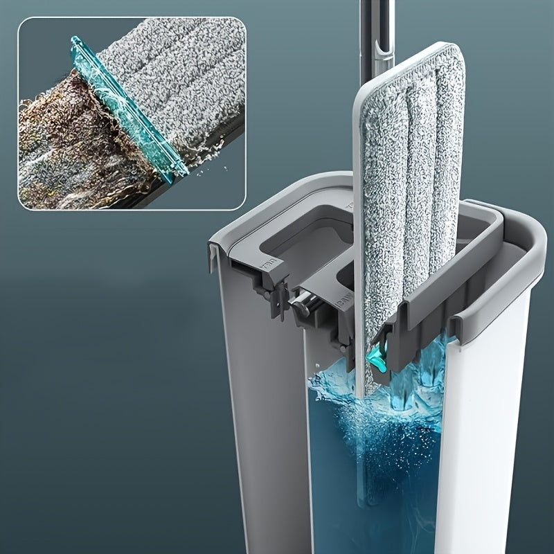 "Leni Mop va Chelak To'plami - 1 Dona, Suv Siqish, Qayta ishlatiladigan Mikrofiber Padlar bilan 60-Diagonal Mop va 4 Dona Mikrofiber Padlar bilan birga keladi. Qo'l bilan ishlatilmaydigan Pol Tozalash To'plami kiritilgan."