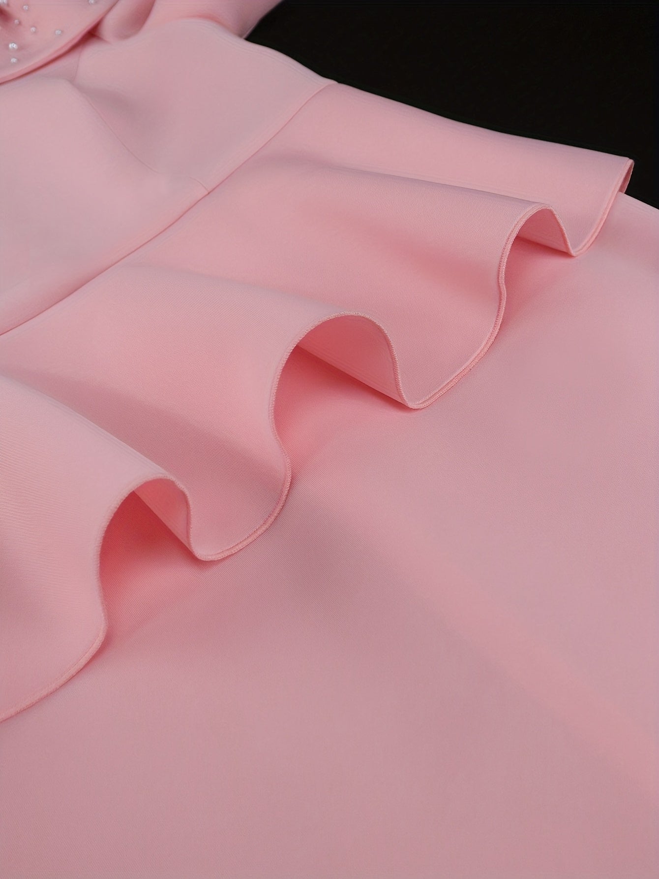 Women's Pink Midi Party Dress Flare Sleeve Beaded High-Low Hem