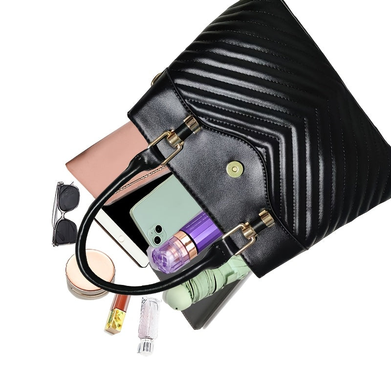 Women's Black PU Handbag Set with Tote and Shoulder Bag for Valentine's Day