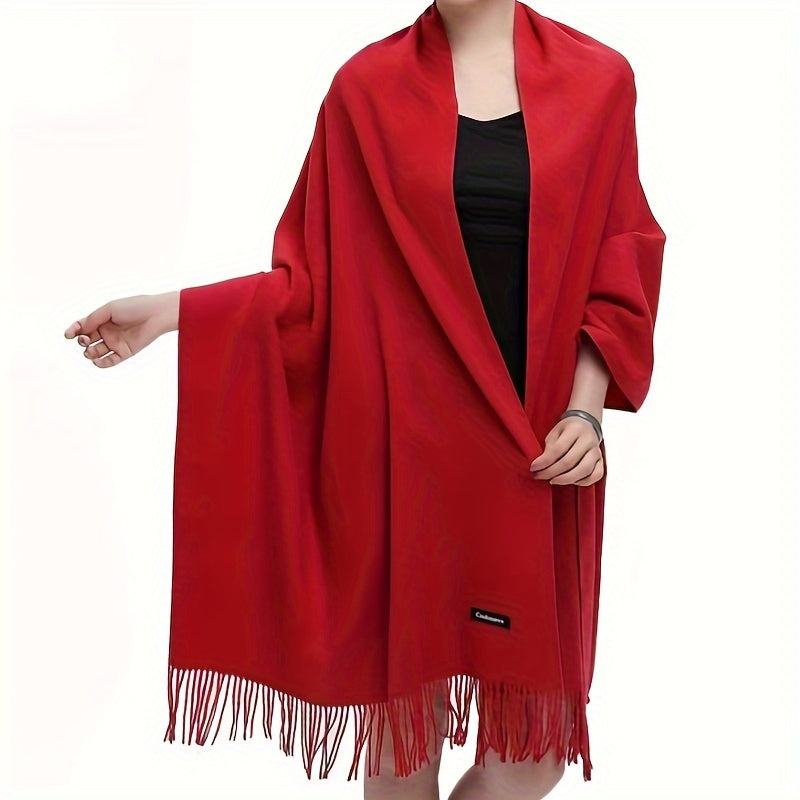 Women's Soft Wool Scarf with Tassels Cozy Warm for Fall and Winter