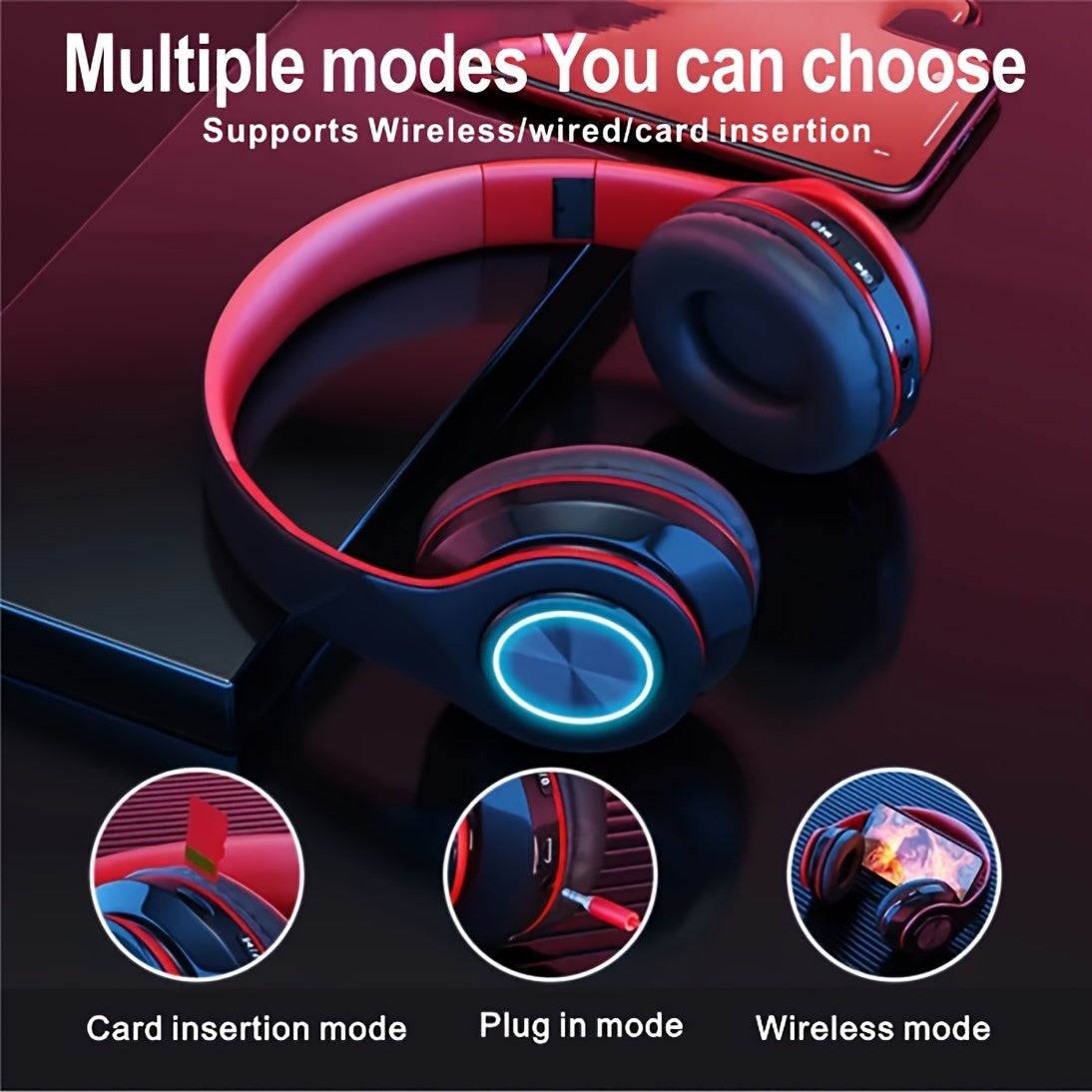 Wireless Headphones Classic Head-Mounted Design Vibrant Colors for Adults