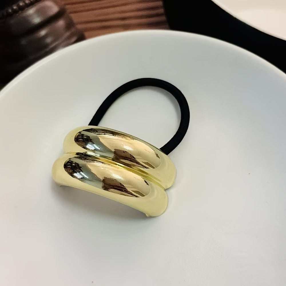 Set of 3 Gold Alloy Hair Ties for Women and Girls Minimalist Ponytail Holders