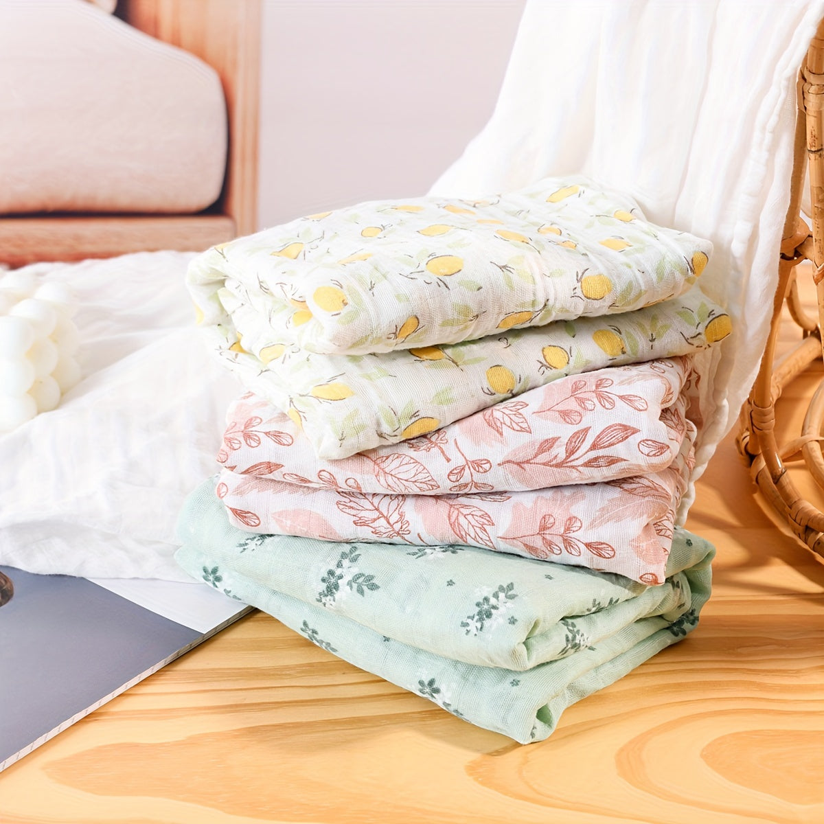 Set of Three Muslin Baby Swaddle Blankets 0-3 Years Cotton Breathable Reusable