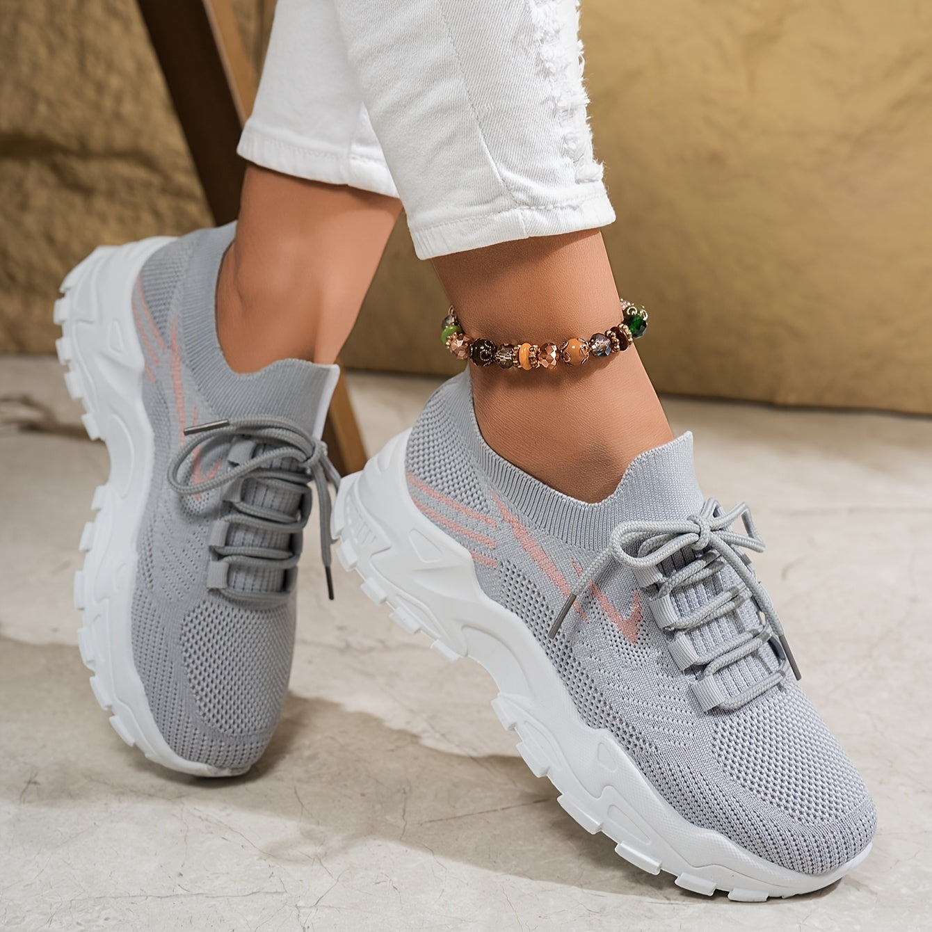 Women's Knitted Outdoor Running Shoes for Walking and Exercise