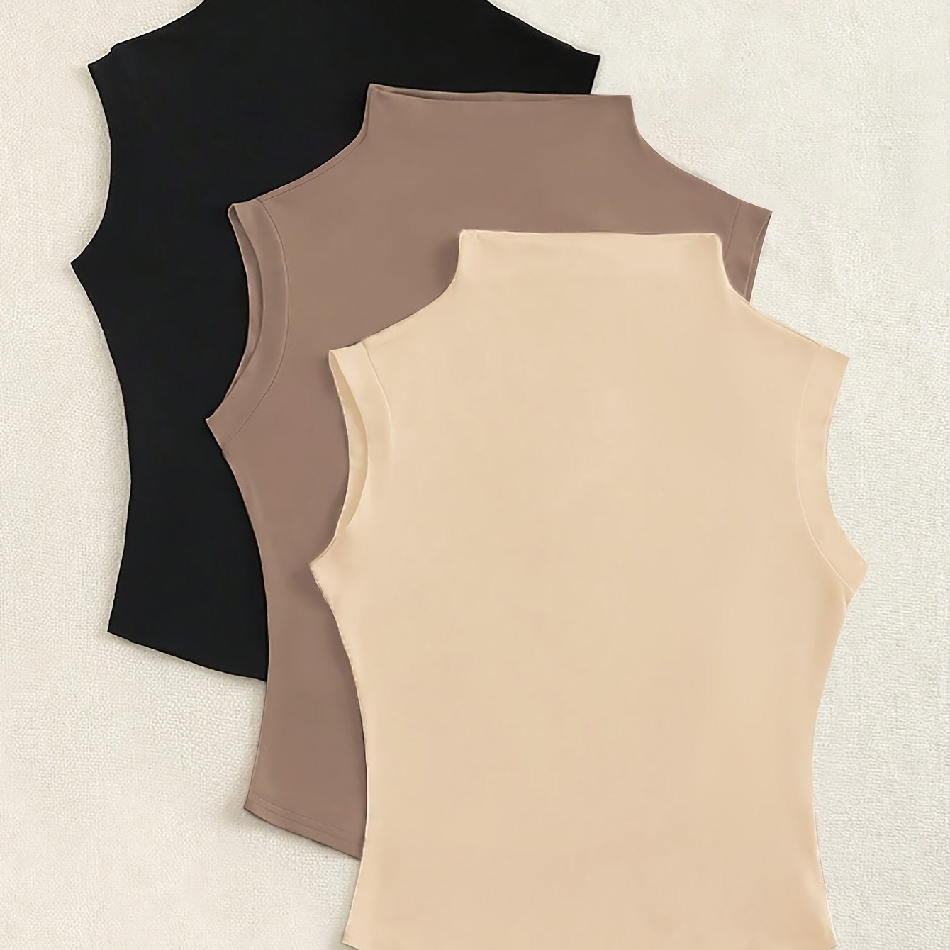 3-комплект стильных женских безрукавных нарядов с маленьким стоячим воротником