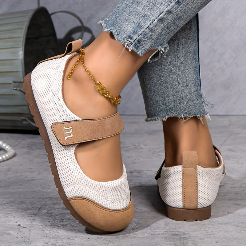 Women Breathable Mesh Slip-On Flats White Brown Casual Comfortable Shoes