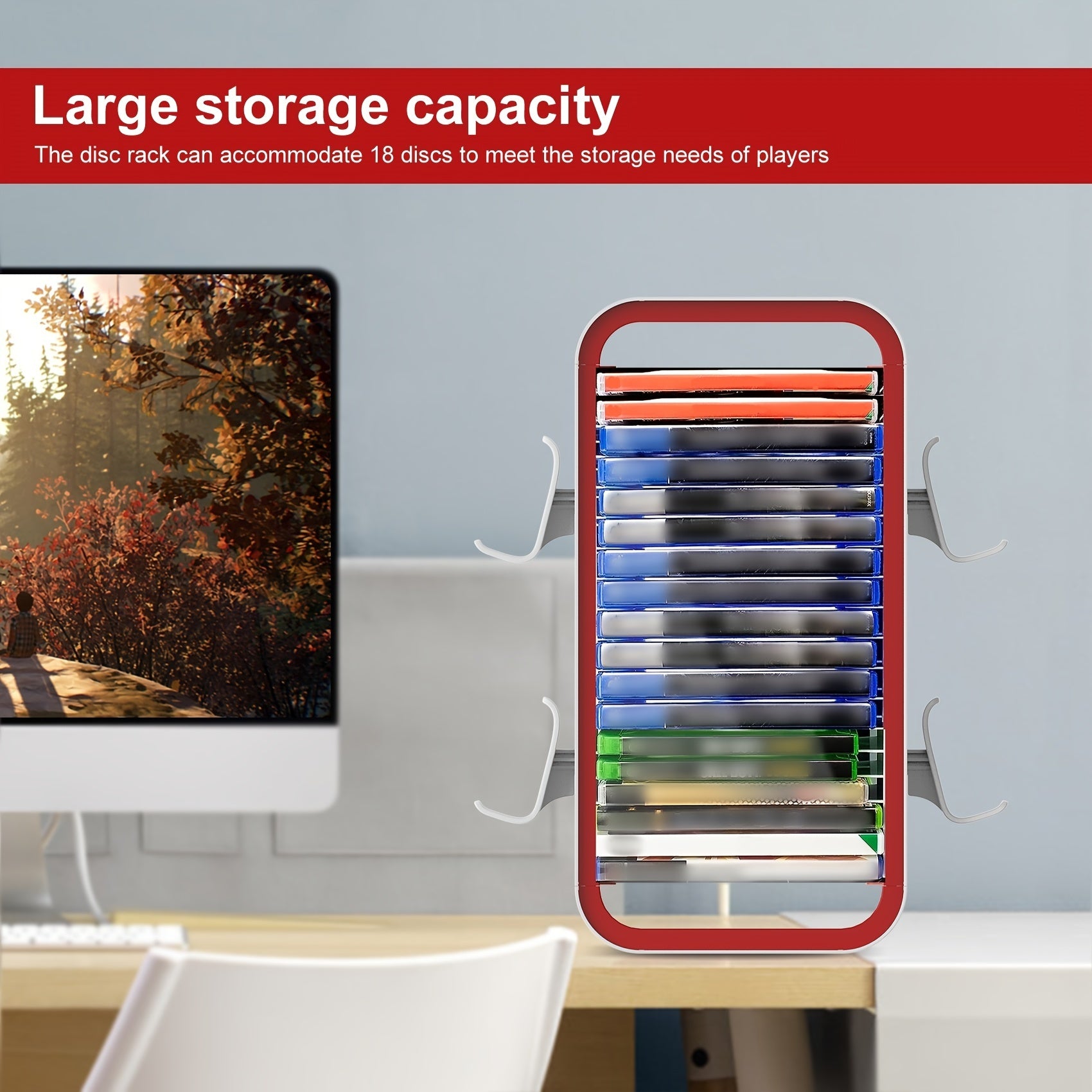Game Storage Stand for PS5 PS4 Switch Xbox Holds 18 Discs 4 Controllers