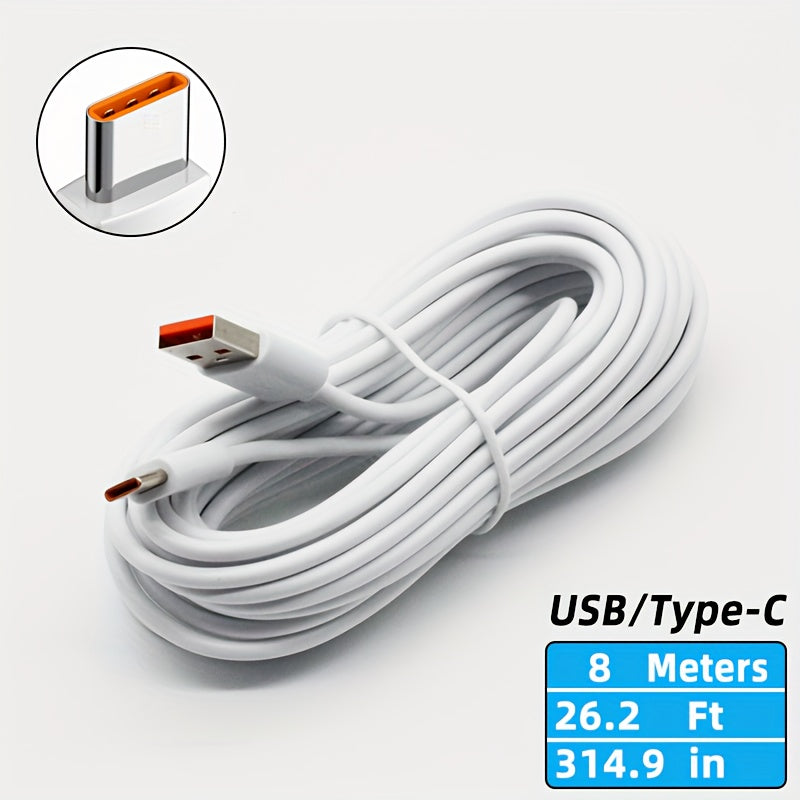 Cable de carga USB Tipo-C 243.84cm Blanco con acentos naranjas compatible con carga rápida