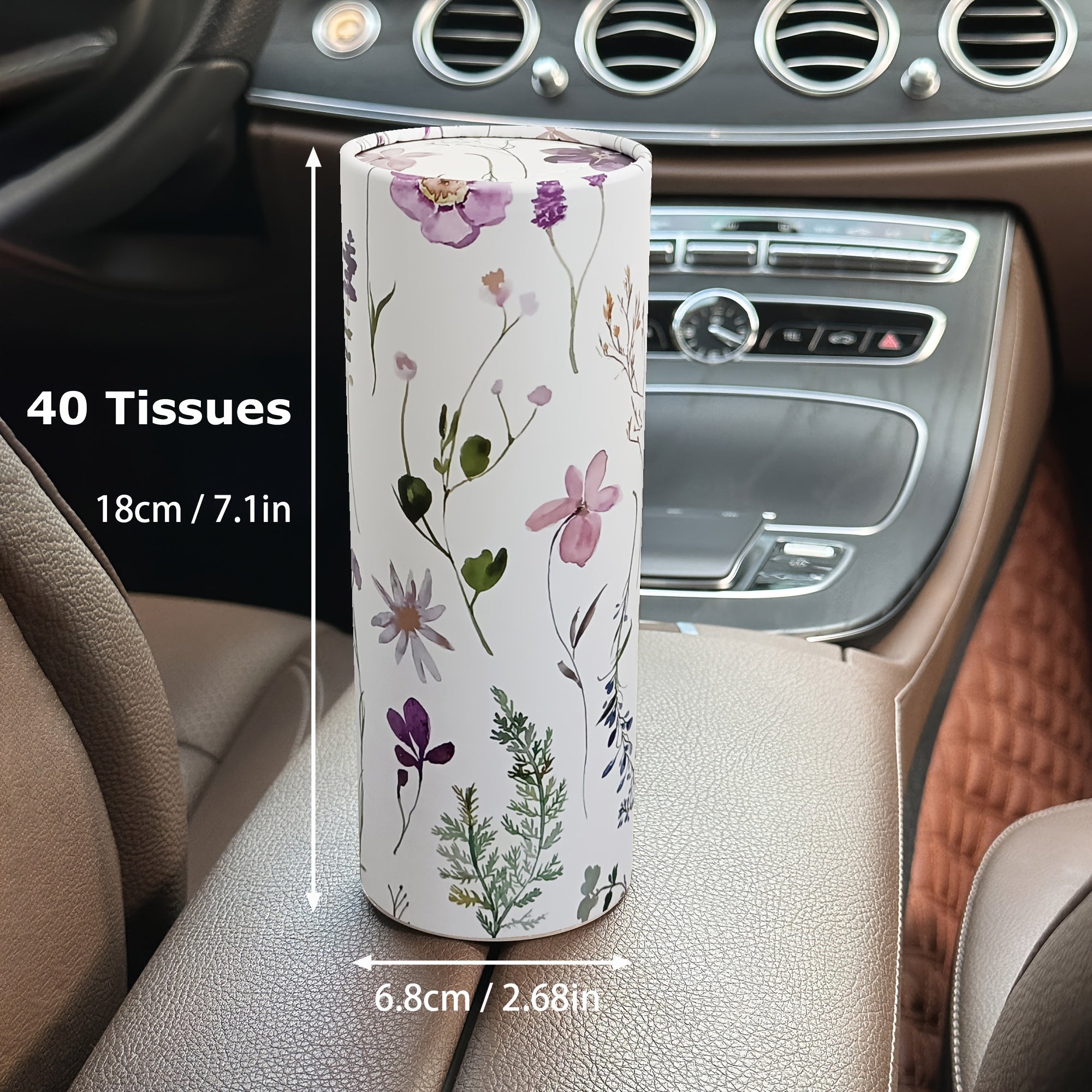 Car Floral Pattern Tissue Holder with Tissue Box for Travel, Home Use