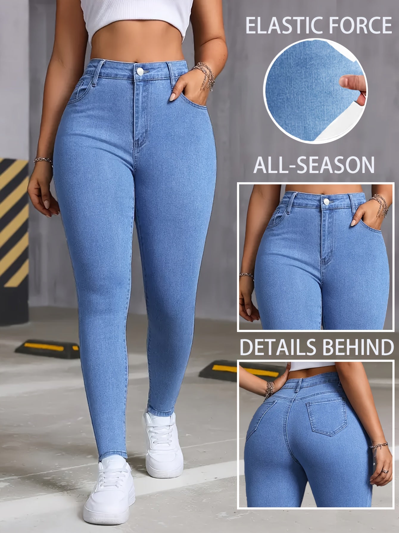 Plus Size High-Waist Skinny Jeans for Women Stretch Denim Black