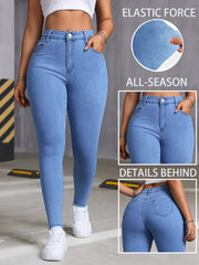 Jeans ajustados de talle alto para mujer de talla grande en mezclilla elástica negra