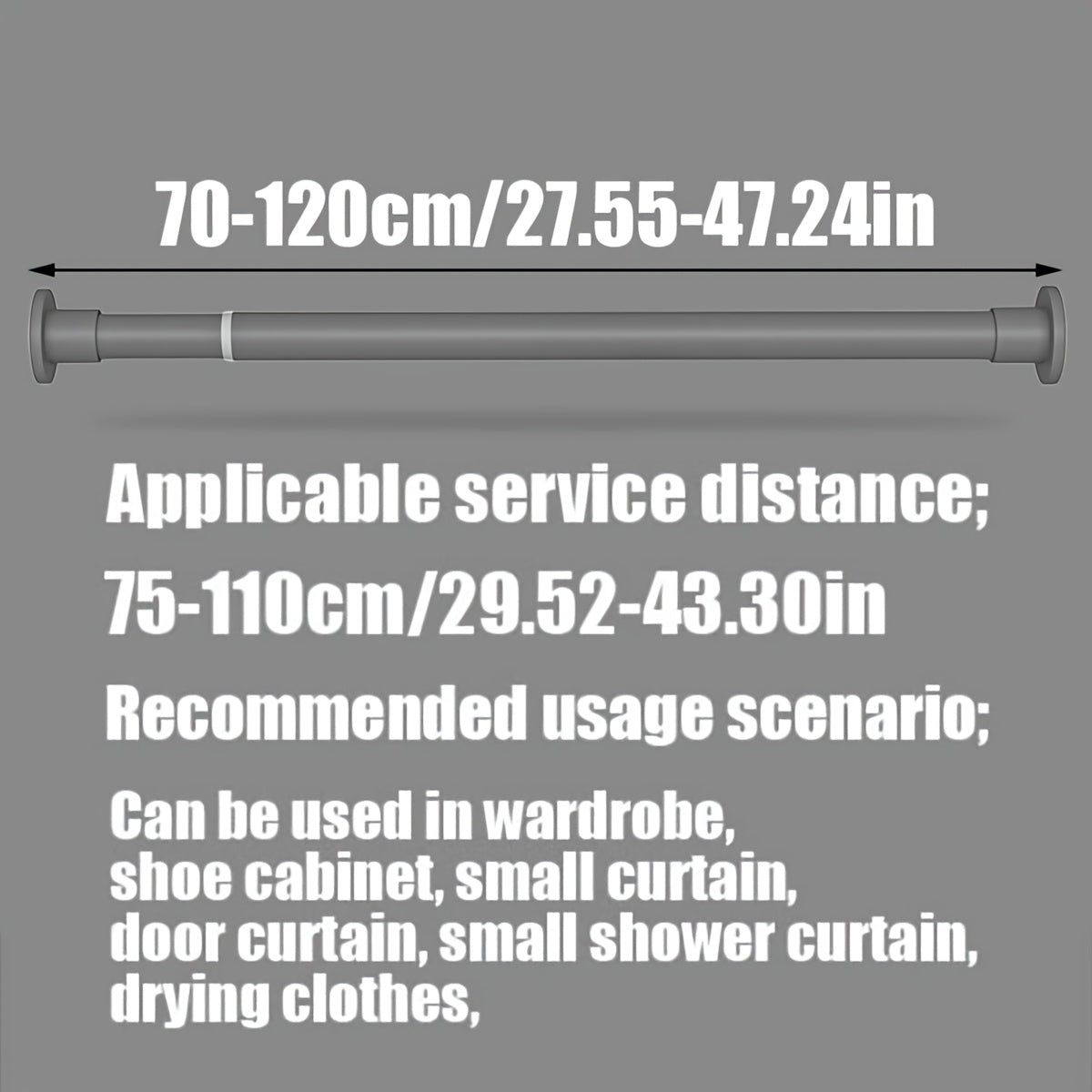 Moslashuvchan Rustproof Metal Curtain Rod Uzaytiradigan G'ichqichli Tension uchun Hammom, shkaf, deraza, eshik