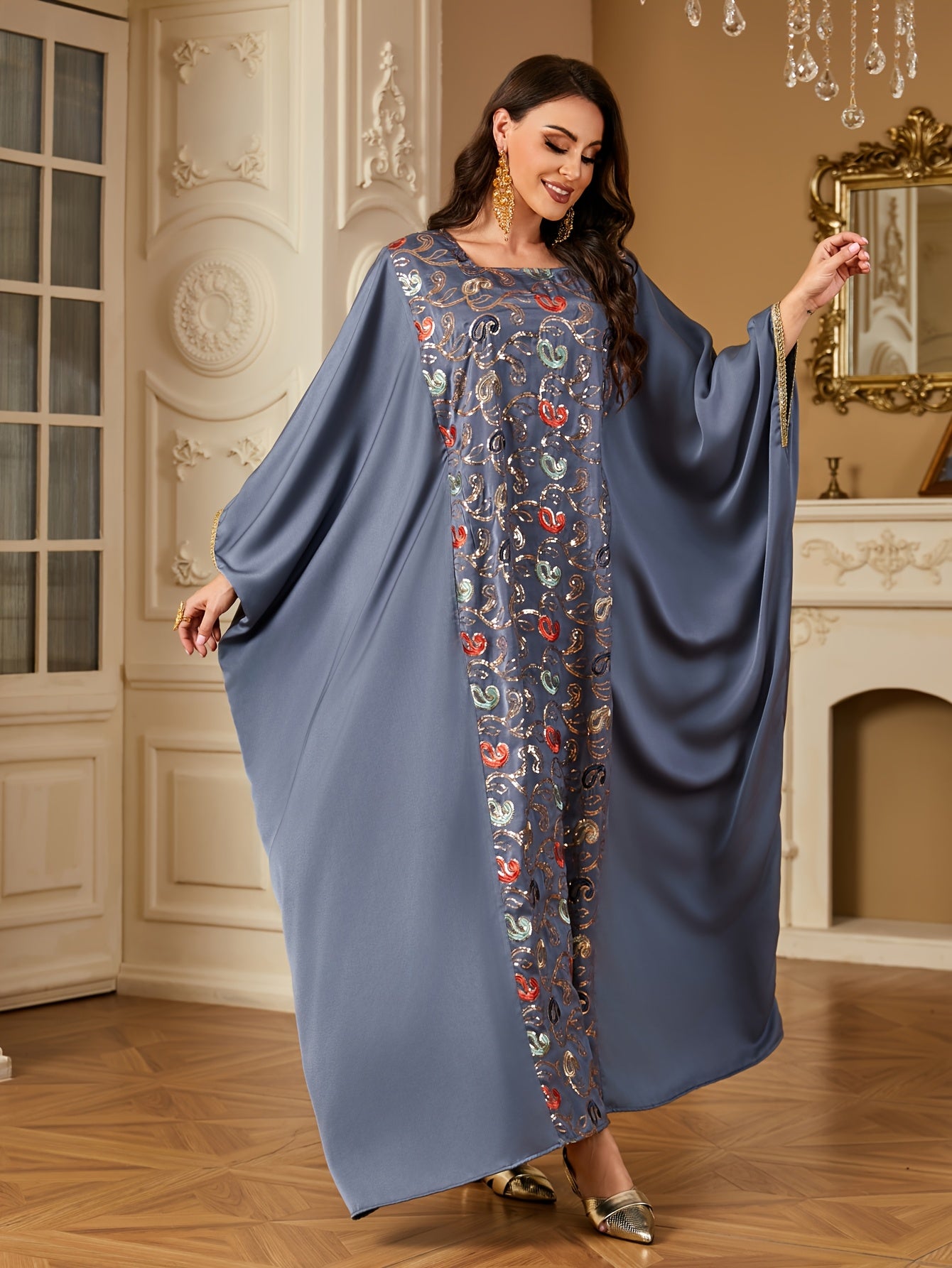 Women's Ramadan Maxi Dress Sequin Abaya Islamic Clothing Large Size