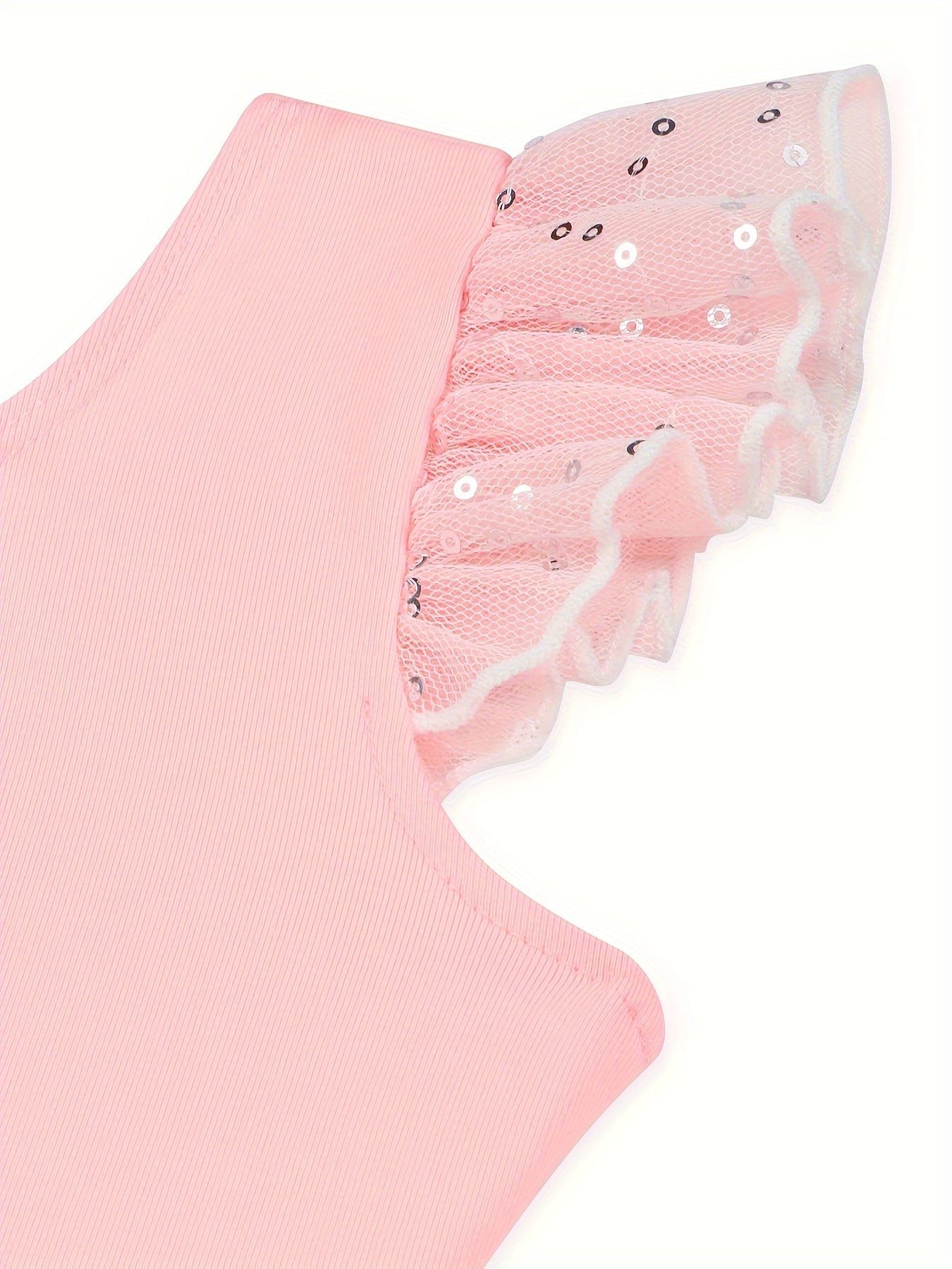 Chiroyli pushti payetli balet leotardi, tül yubkasi bilan, gimnastika va ochiq havoda mashg'ulotlar uchun mukammal.