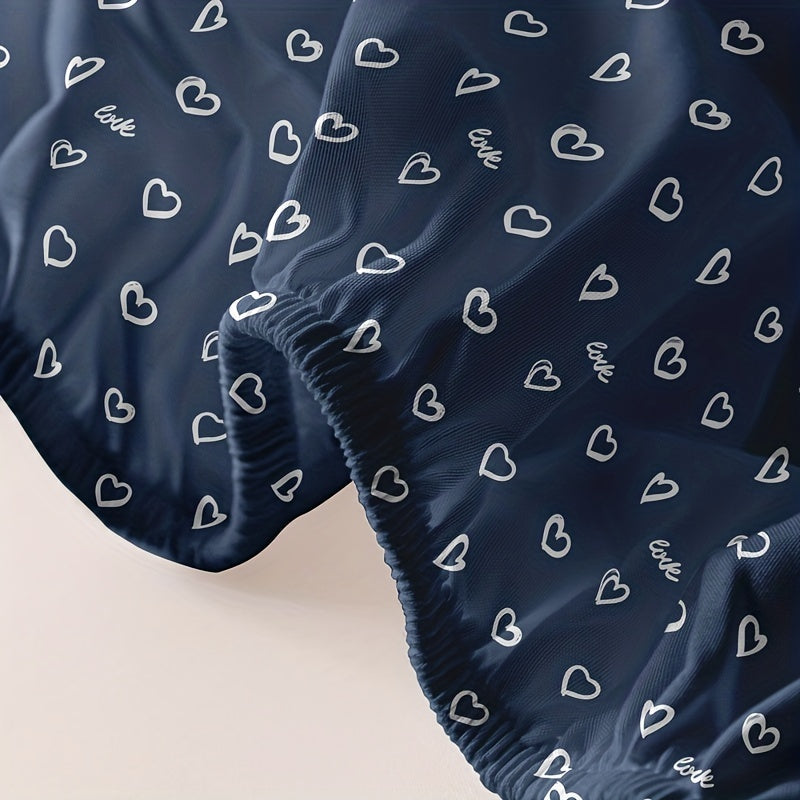 Simple Love Print Fitted Sheet Brushed Bed Sheet with Deep Pockets for Mattress