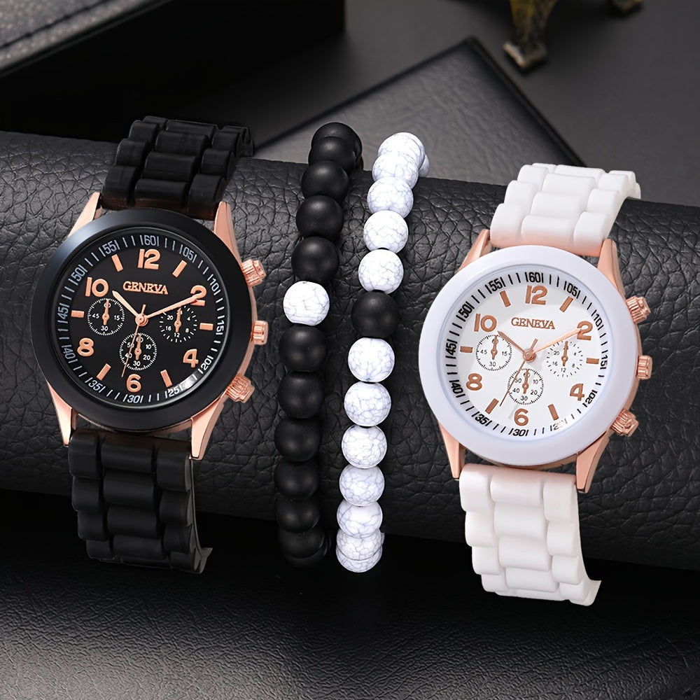 Set of 4 Women's Quartz Watches Silicone Bands Analog Durable Alloy Case
