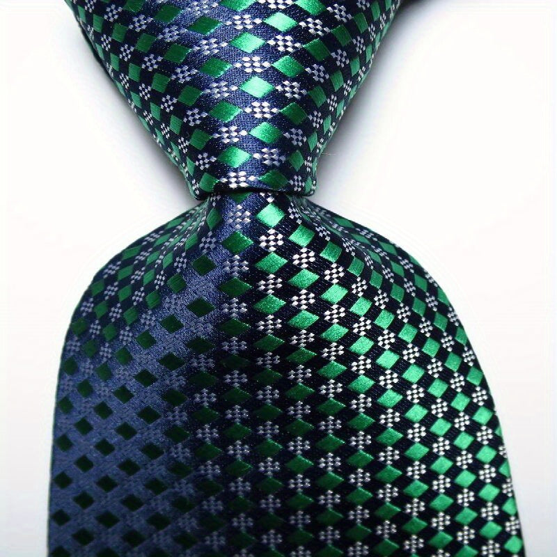 Men's Jacquard Woven Tie Set in Plaid Style Purple Rose Red Green 8.99cm Wide