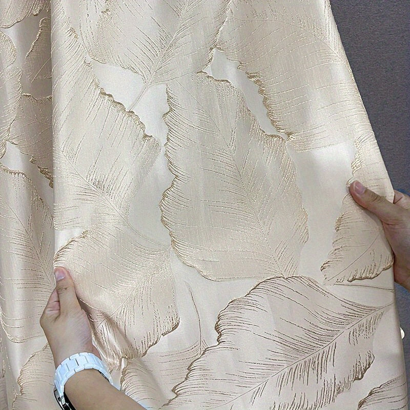 Embossed Bronzing Leaf Curtains with Semi Blackout Jacquard 3D Plant Pattern