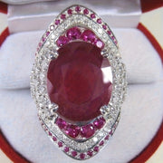 White Gold Plated Ring with Red Oval Cubic Zirconia for Weddings and Daily Wear