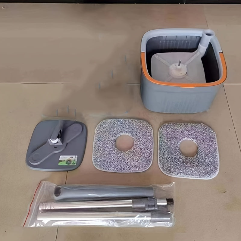 "Kvadratli aylanuvchi mopa va chelak to'plami, iflos va toza suv uchun o'z-o'zini ajratish tizimi, yog'och, plitka va marmar pollari uchun o'z-o'zini siqish 360° aylanuvchi mop-boshi - 2 ta padni o'z ichiga oladi"