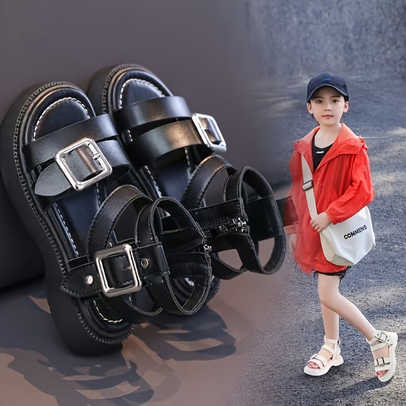 Girls' Summer Mid Top Zipper Sandals PU Rubber Shoes for Girls 14 and Under