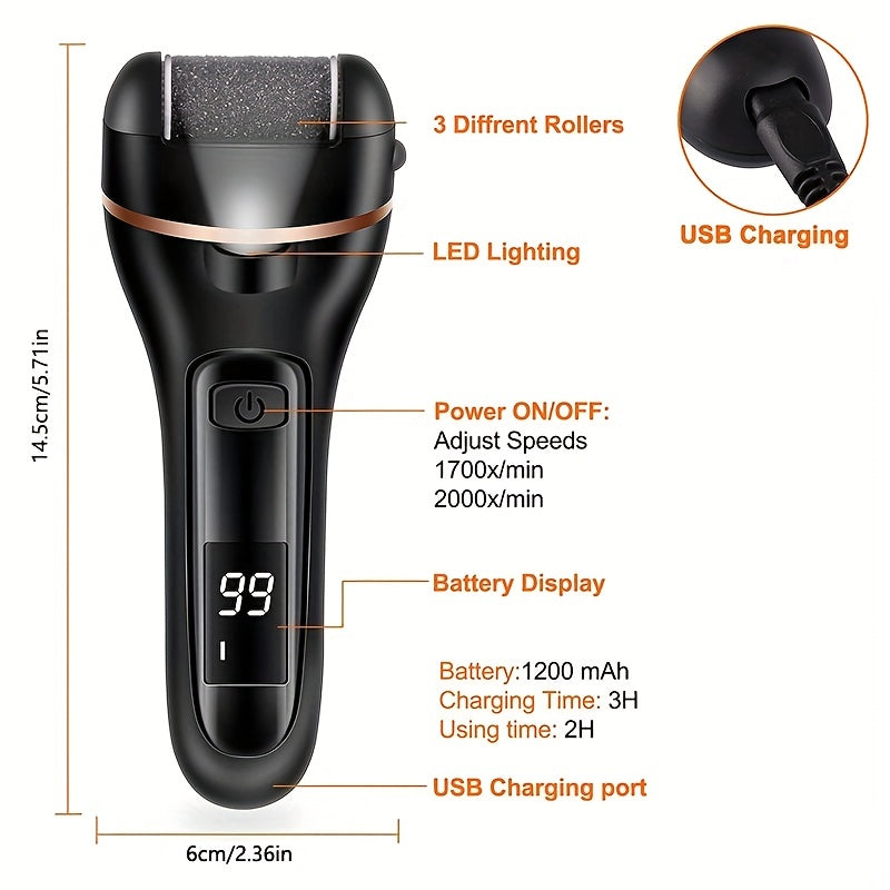 Electric Callus Remover for Smooth Feet Rechargeable USB Charging 3-in-1