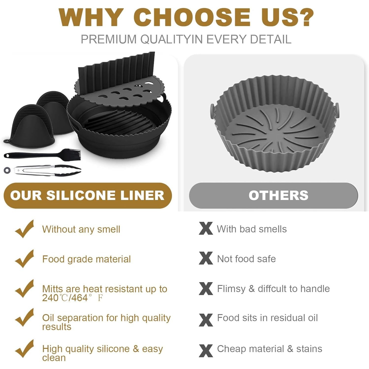 8-chiqishli Havo Fritöz uchun aksessuarlar to'plami, Silikon savat va po'lat rack bilan