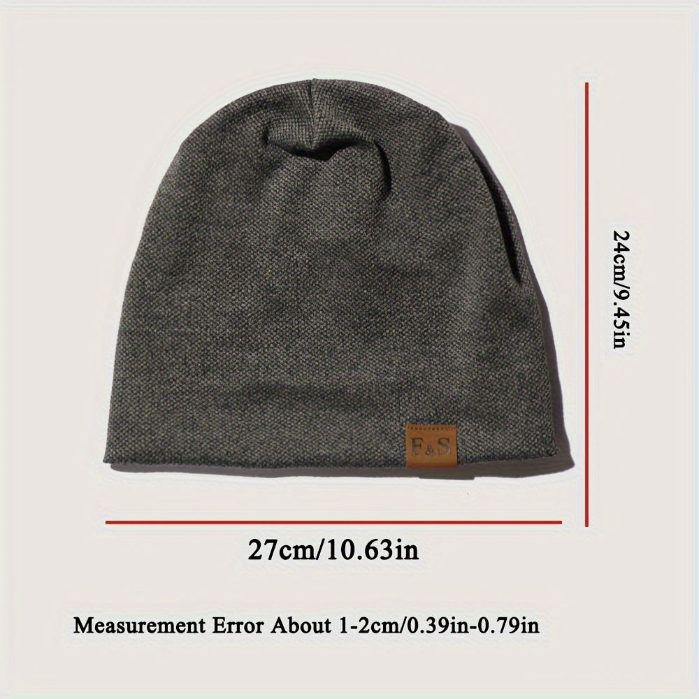 Men's Cotton Polyester Beanie Hat with Alphabet Pattern, Stretch, Casual Winter Gift