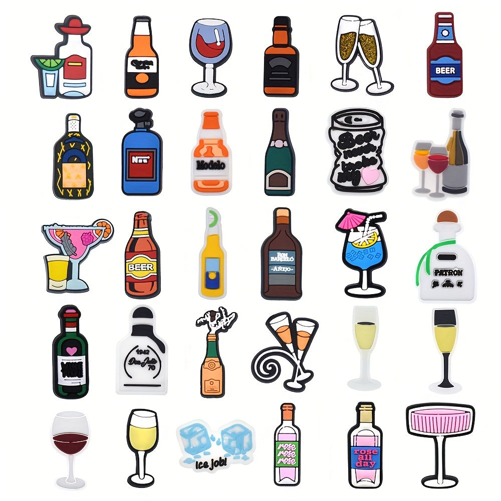 Unisex PVC Shoe Charms Party Decorations Champagne Pattern 30pcs