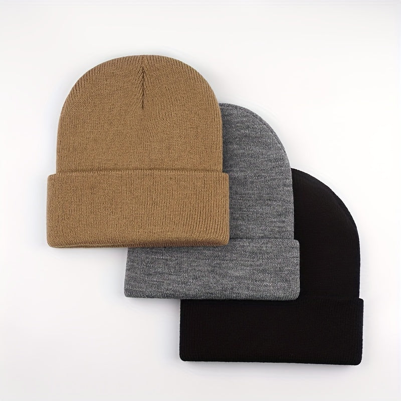 Set of 3 Unisex Acrylic Beanies Winter Ski Hats Windproof Lightweight Warm Caps