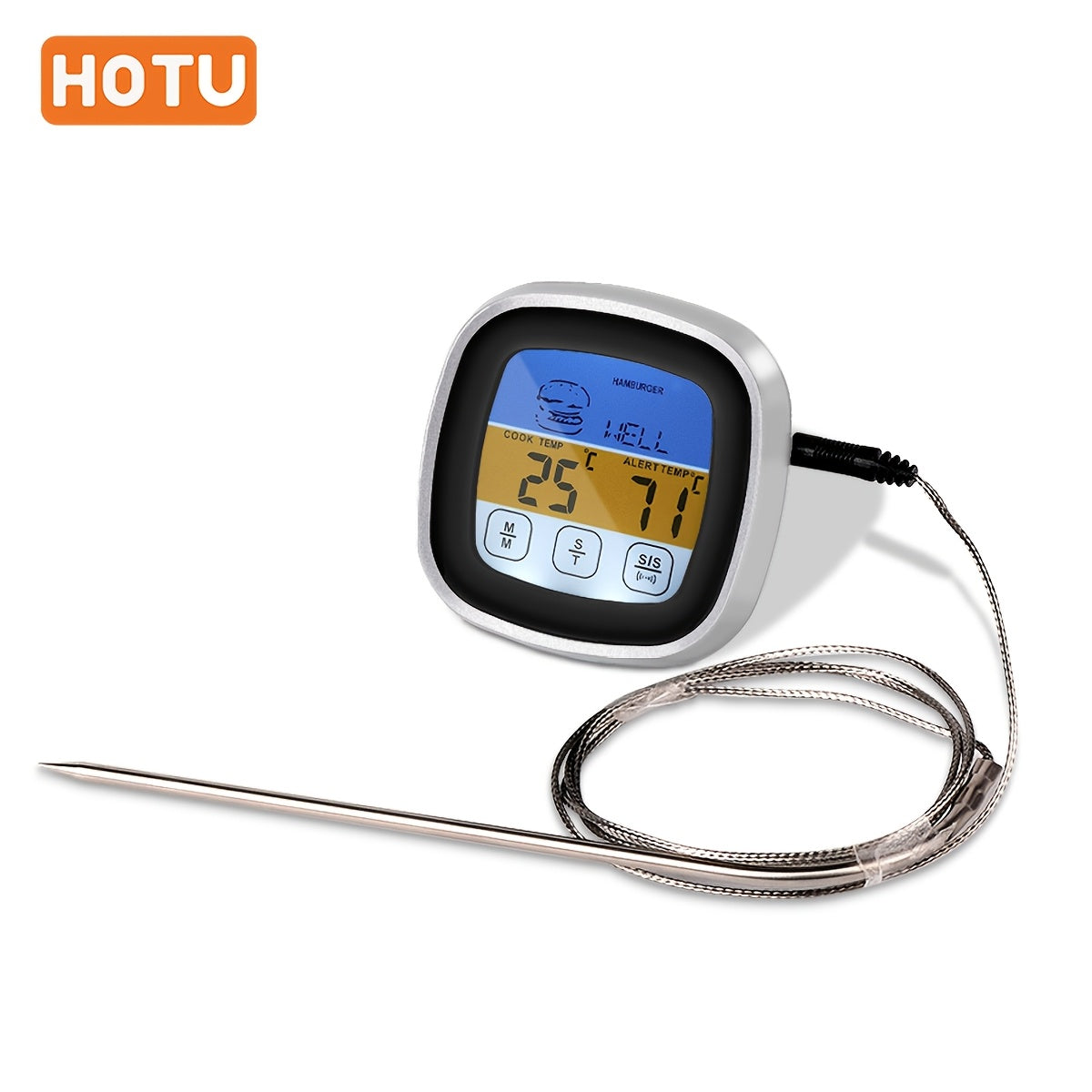 Digital Meat Thermometer with Large Touch Screen Stainless Steel Probe for BBQ Cooking Baking