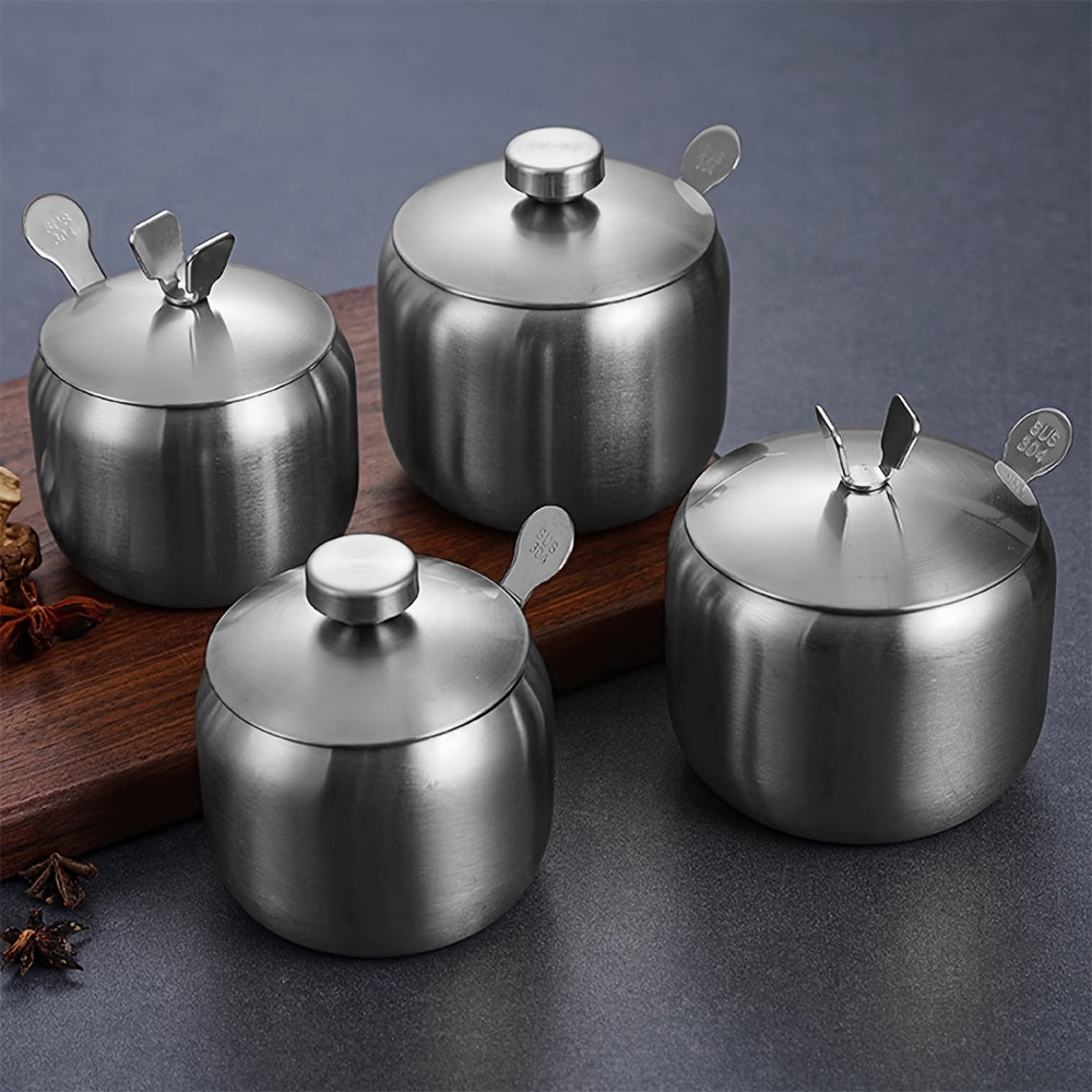 Round Handle Stainless Steel Spice Jar with Lid for Kitchen Storage