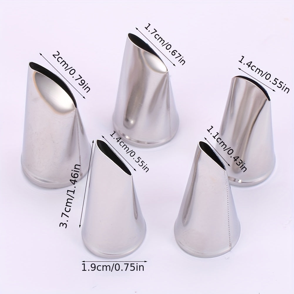 Set of 5 Stainless Steel Rose Petal Piping Tips for Cake and Cupcake Decorating