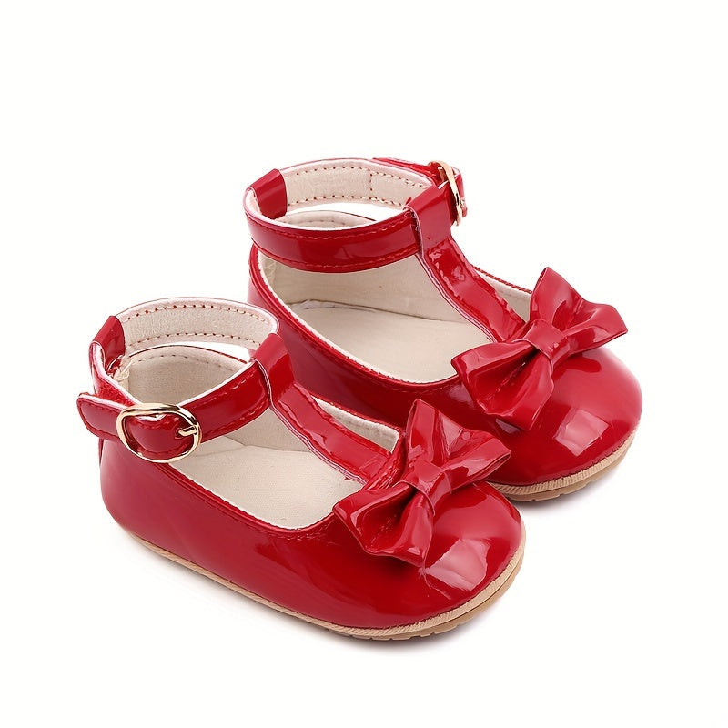 Zapatos planos tipo Mary Jane para niñas con lazo, suela antideslizante, zapatos de vestir para todas las estaciones en blanco, negro, rojo y rosa