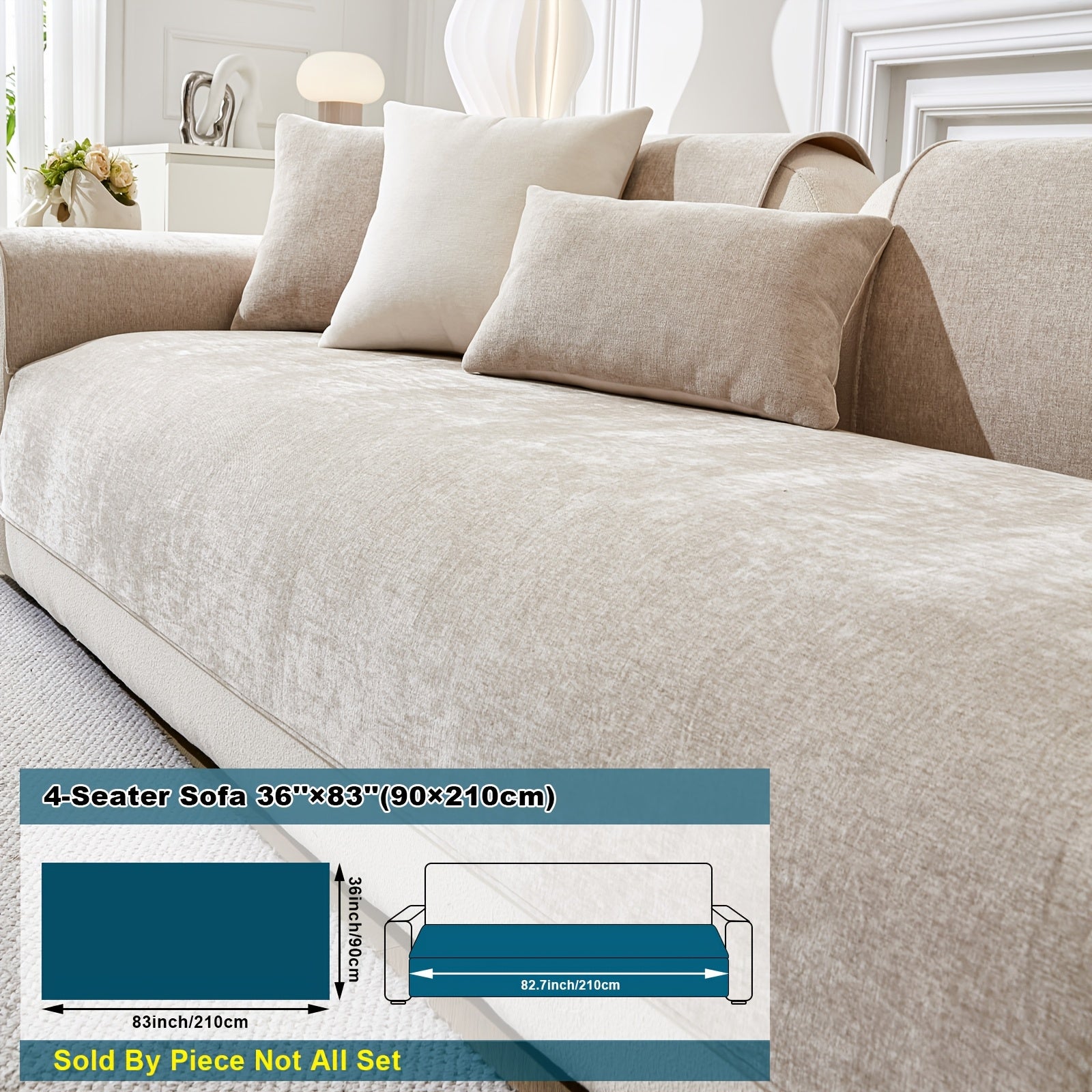 Chenille Sofa Cover Non-Slip Pet-Friendly All Seasons Fits 1-4 Seaters Light Beige