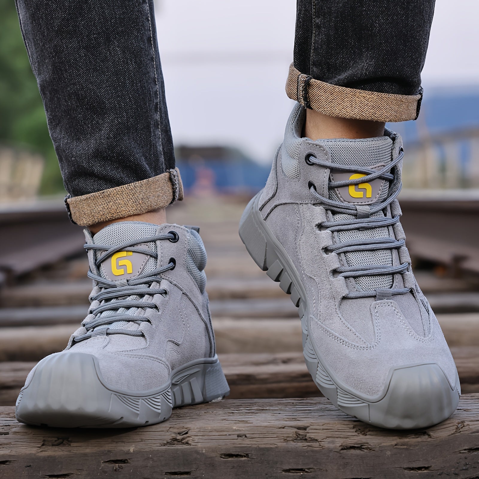 Men's Safety Shoes Waterproof Steel Toe Impact Puncture Resistant Durable Rubber Sole