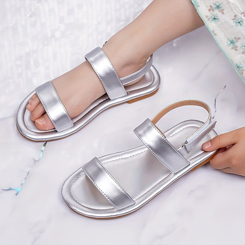 Girls' Gold Sandals Leather Summer Casual Shoes with Rubber Sole