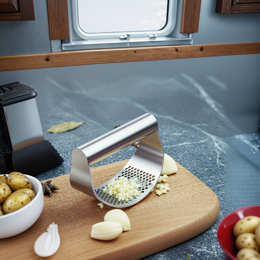 Stainless Steel Garlic Press Rocker Arm Washable Kitchen Garlic Crusher